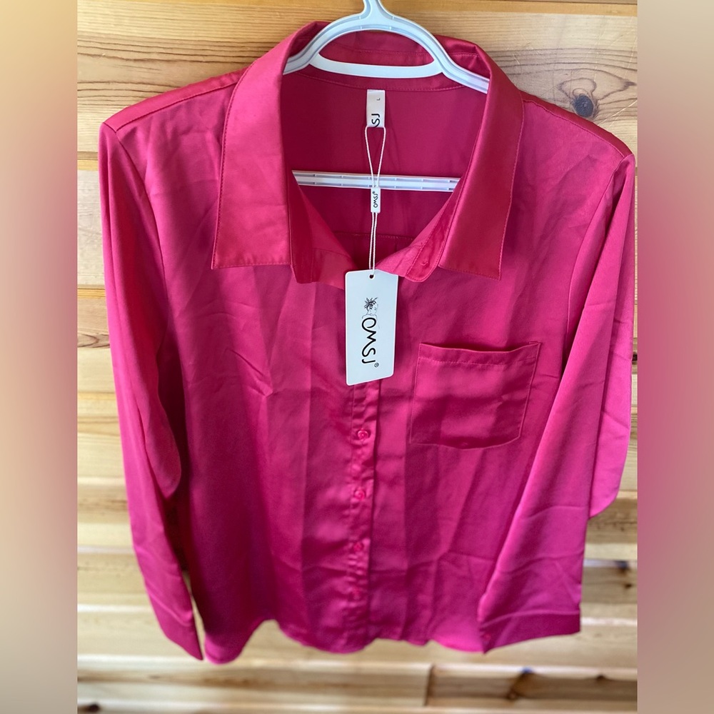Silky pink long sleeve blouse. NWT